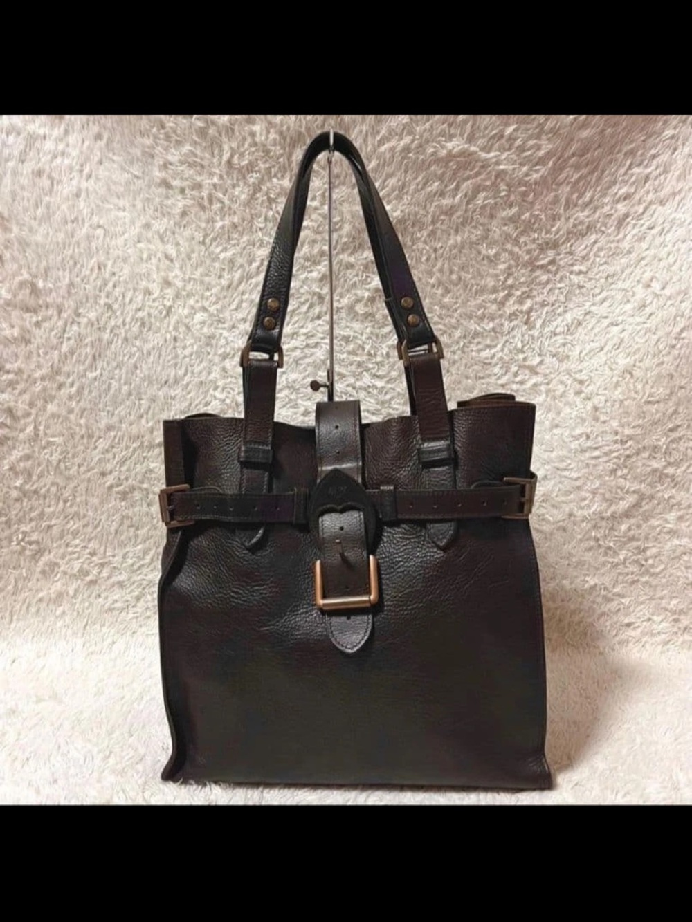 Mulberry Dark Brown Leather Shoulder Tote with Buckle Strap